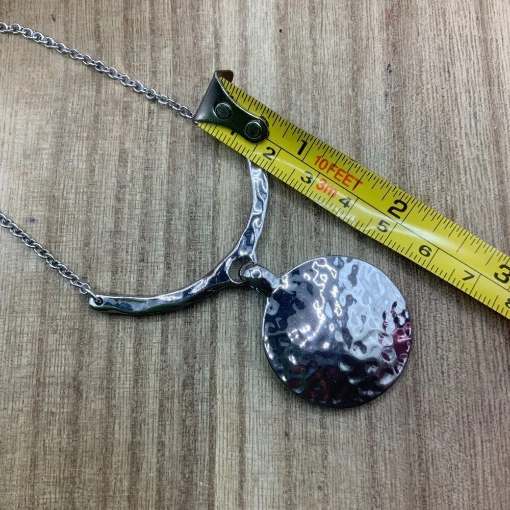 Lia Sophia Polished Hammered Silver Tone Disc Necklace - Picture 6 of 7